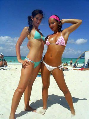 Not shy young cuties on the beach, sexy