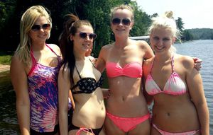 Five sexy young girls in swimsuits,